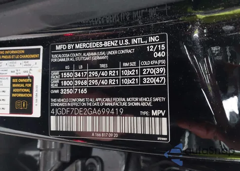 2016 Mercedes-Benz Gl 550 4Matic z USA, uszkodzony, nr VIN 4JGDF7DE2GA699419